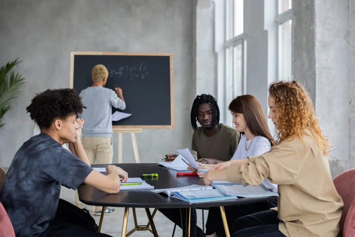 Students learning together in a maths classroom